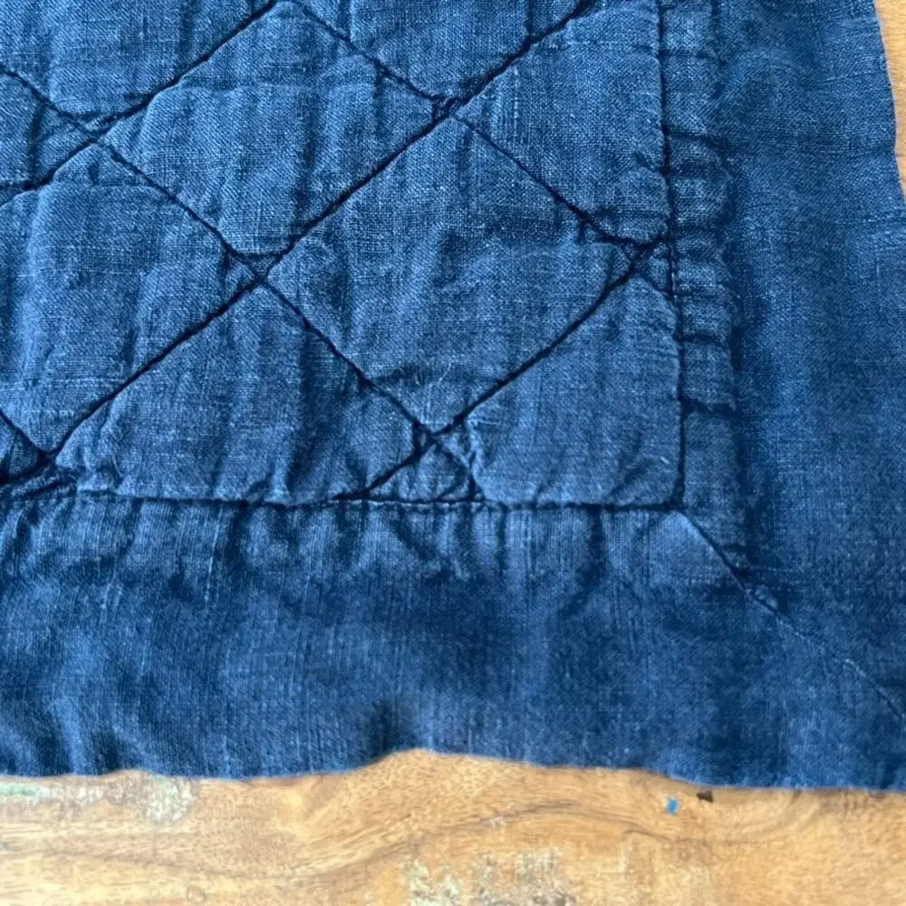 Pottery Barn Linen Quilted Pillow Sham Diamond Stitching Navy Blue Standard Size